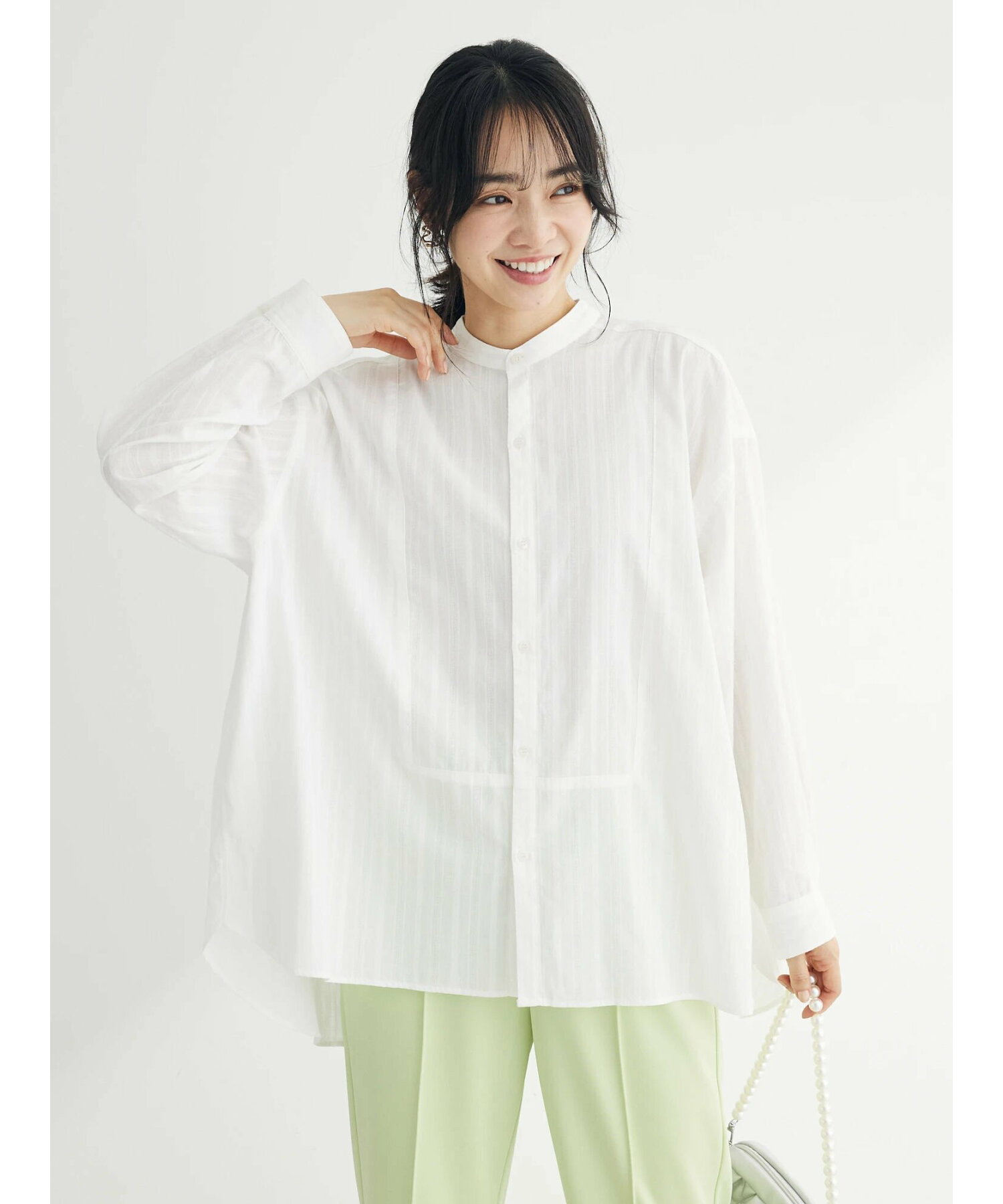カラミバンドカラーシャツ 24SS/レディース/長袖/綿100%/春